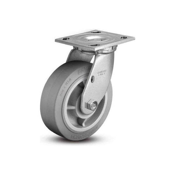 4 Series Swivel Plate Caster - Rubber on Polyolefin 4" Dia. 400 Lb.